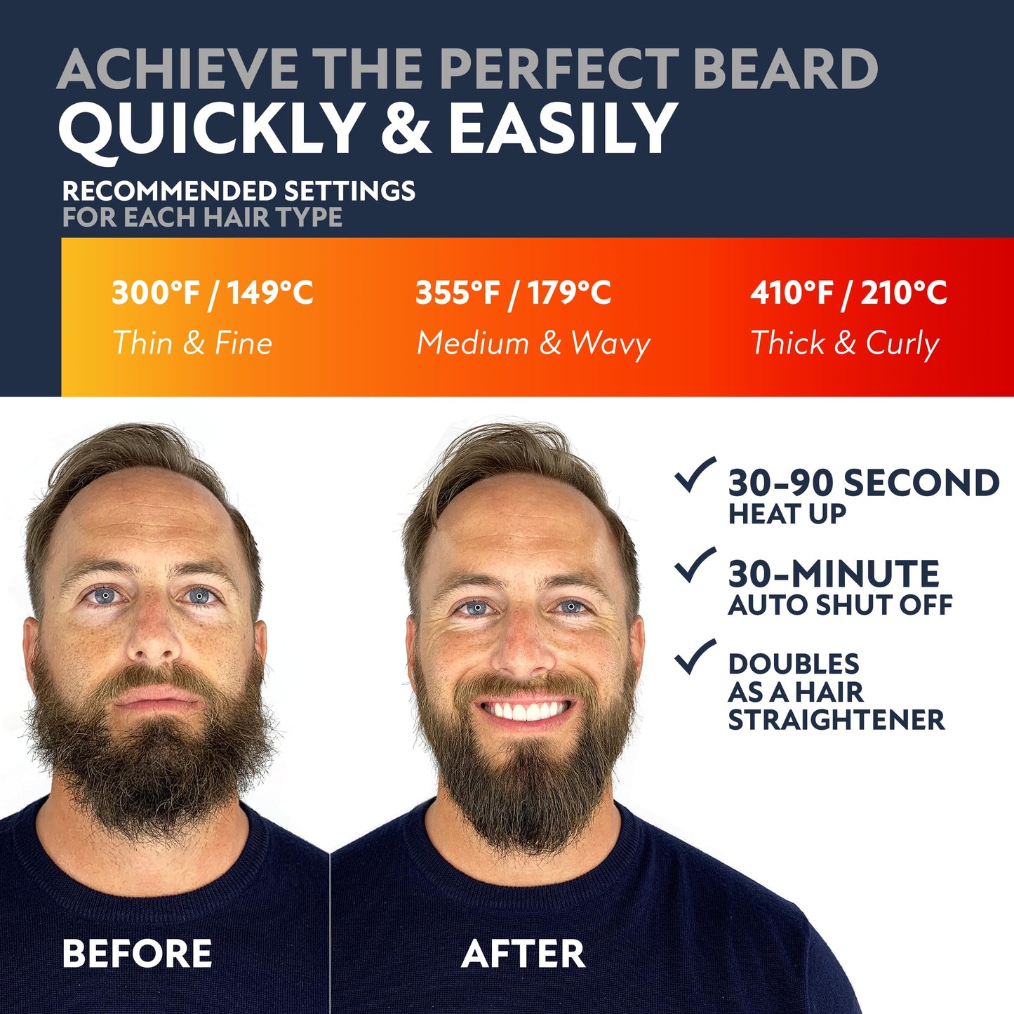 Arkam Beard Straightener for Men - Original Heated Beard Brush Kit w/Anti-Scald Feature, Dual Action Hair Comb and Travel Bag for Short to Medium Beauty and Personal Care Arkam