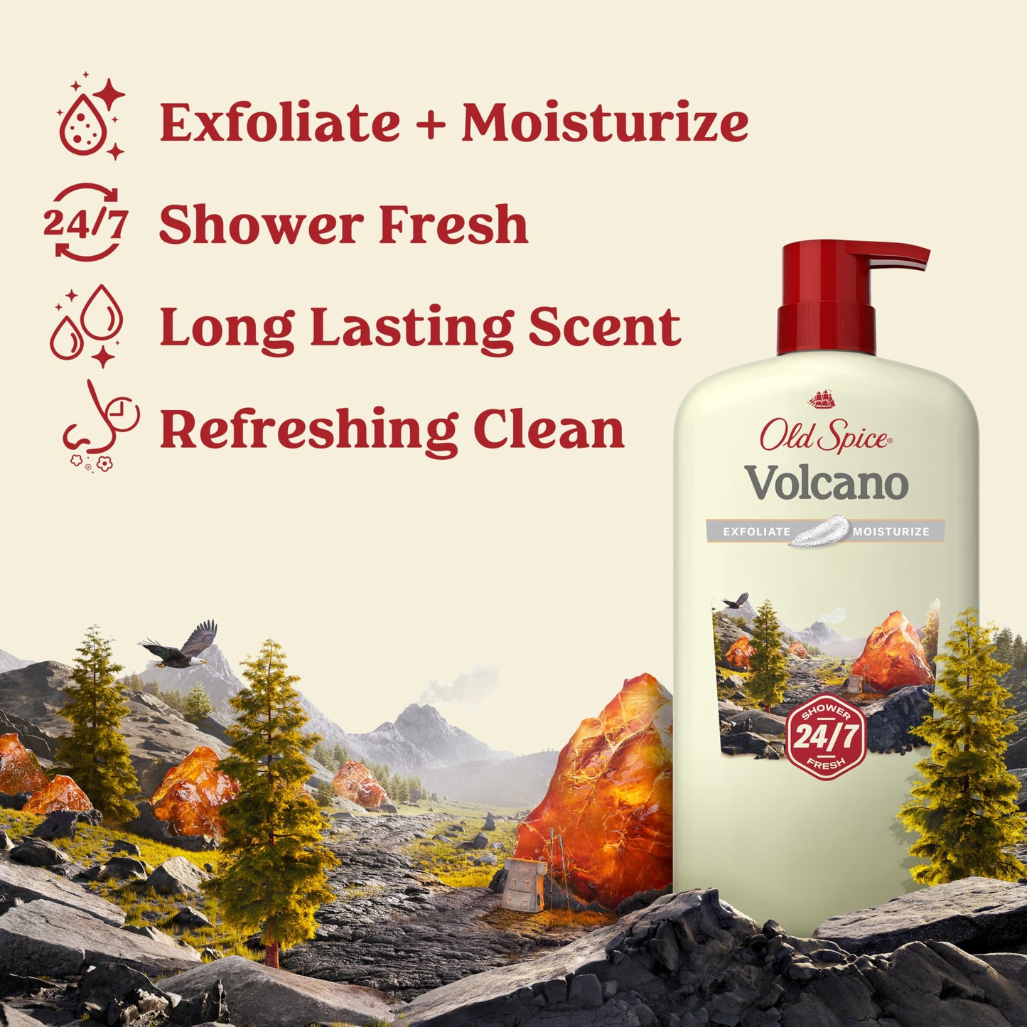Old Spice Cleansing Body Wash for Men, 24/7 Shower Fresh with Lasting Scent, Exfoliate & Moisture, Gentle on Skin, Vitamin B3, Volcano with Dark Cedar Beauty & Personal Care Old Spice