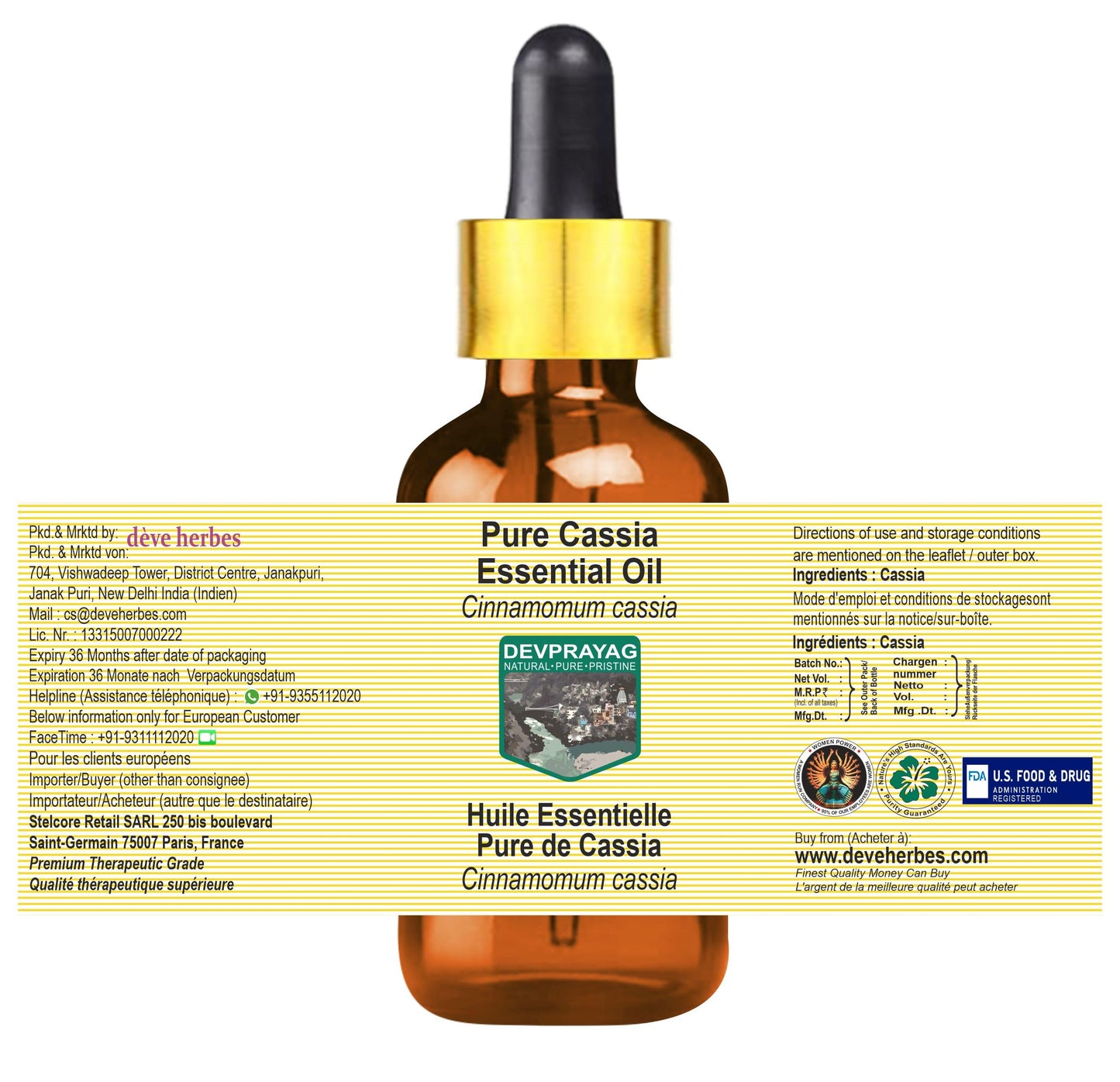 Devprayag Cassia Essential Oil (Cinnamomum Cassia) with Glass Dropper - Pure - Non-Sticky - Non-Greasy - Lightweight - Men & Women - All Skin Types Beauty and Personal Care DEVPRAYAG