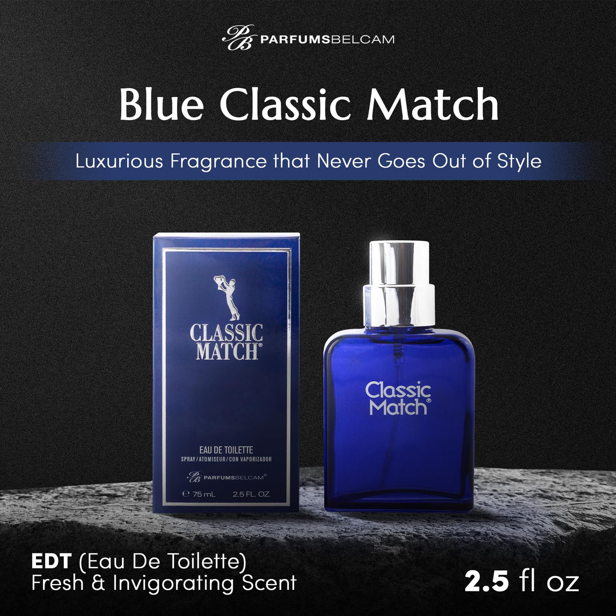 PB ParfumsBelcam Blue Classic Match Eau de Toilette Spray for Men - Modern Citrus Fougere Fragrance, Notes of Melon, Moss and Patchouli, Cologne Beauty & Personal Care PB ParfumsBelcam