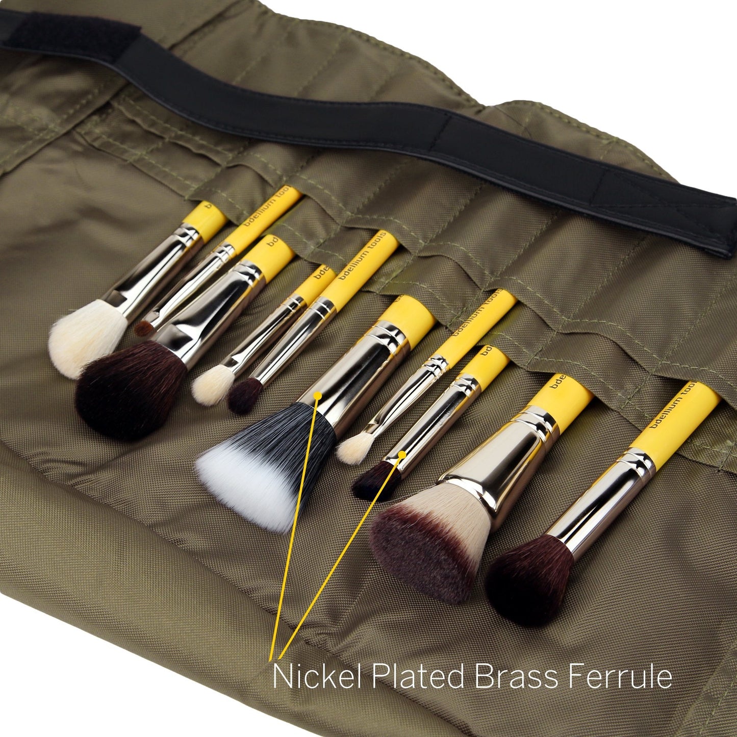 Bdellium Tools Studio Mineral 10pc. Brush Set with Roll-up Pouch - Designed for Use with Mineral Makeup (Yellow, 1pc) Beauty & Personal Care BDELLIUM TOOLS