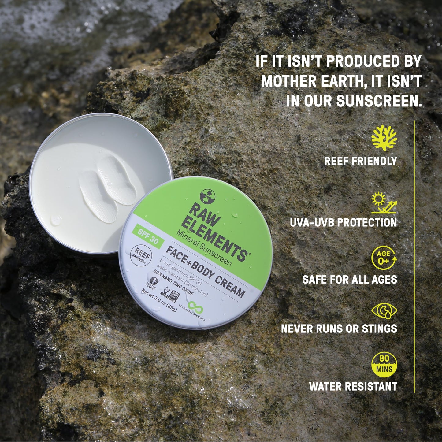 Raw Elements Face and Body Mineral Sunscreen SPF 30 Tin, Organic Sunblock Daily Protection, Non Toxic Reef Safe, Water Resistant, Cruelty Free Beauty & Personal Care Raw Elements