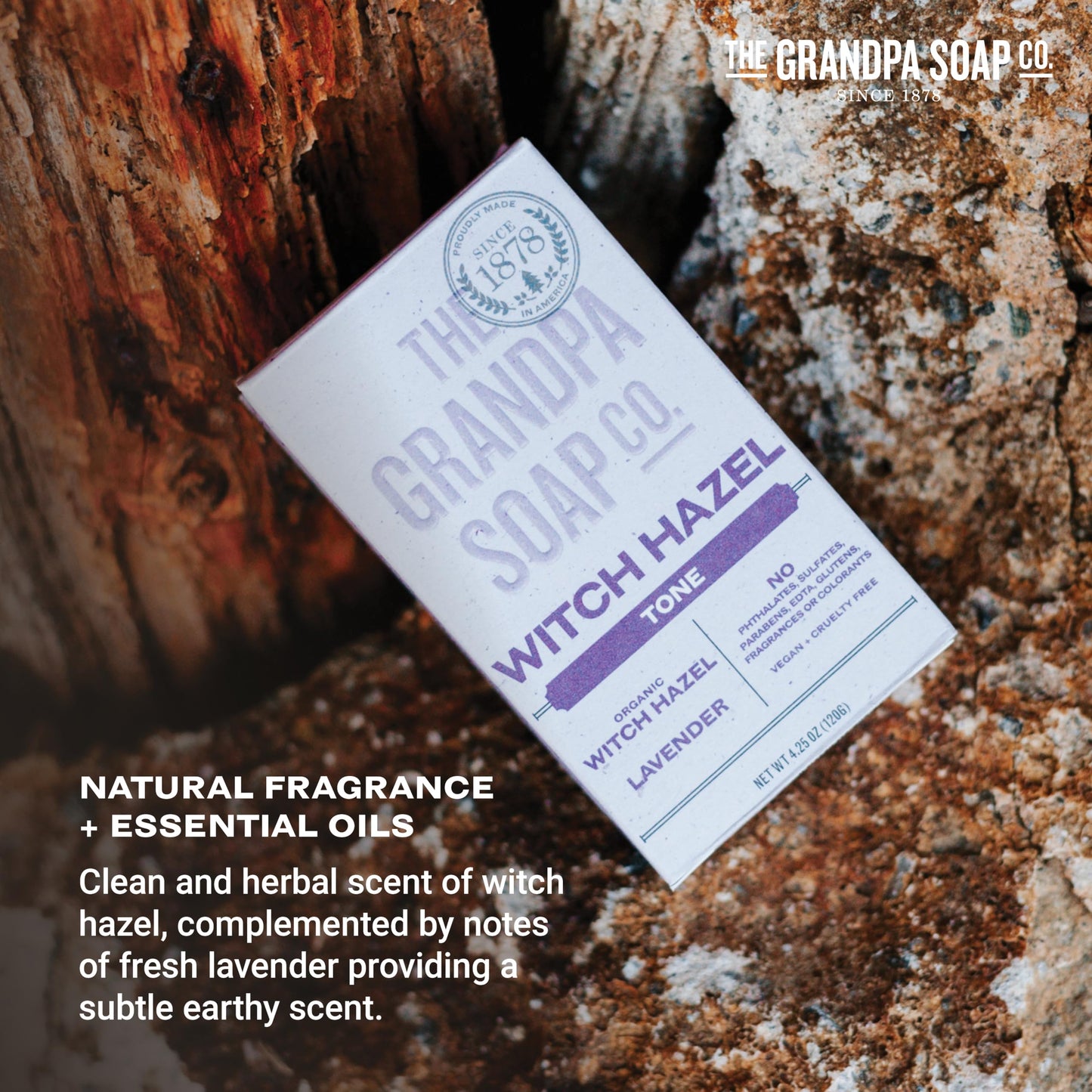The Grandpa Soap Company Witch Hazel Bar Soap - Gently Tones Skin, With Witch Hazel and Lavender, Provides a Relaxing Effect, Vegan, For Face Beauty & Personal Care The Grandpa Soap Company