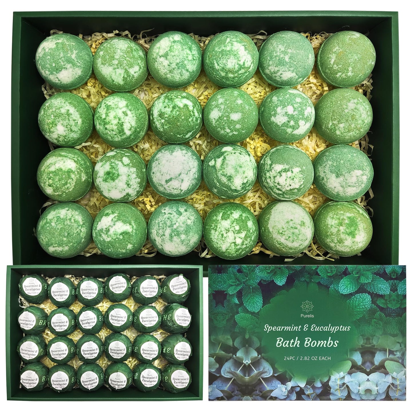 Purelis Handmade 24-Pack Spearmint & Eucalyptus Bath Bombs - Natural Moisturizing Aromatherapy Bath Bombs for Men and Women Beauty & Personal Care Purelis