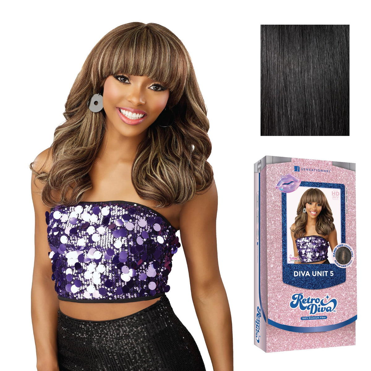 Sensationnel Glamora Lace Crown Wig-Retro Diva Unit 5, 1 JETBLACK