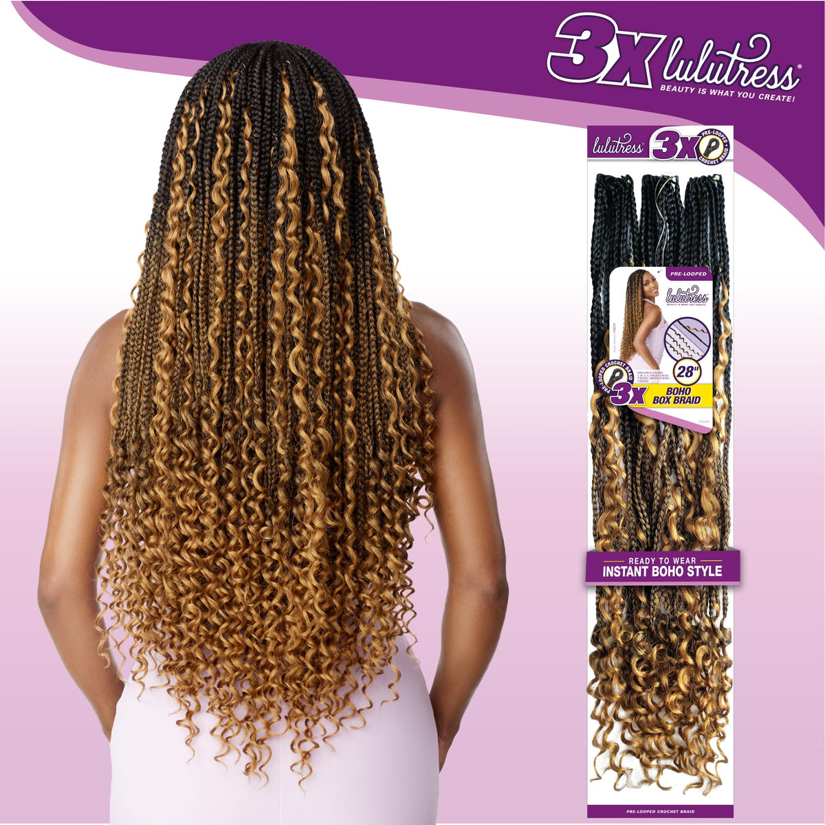 Sensationnel Lulutress Crochet Braids-3X Boho Box Braid 28in,1pk T1B/RED