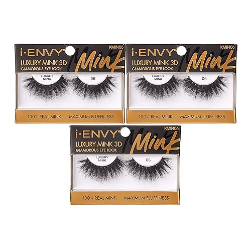 i-ENVY Luxury Mink Collection False Eyelashes 100% Real Mink Glamorous Eye Look Lashes Maximum Fluffiness 3D Multi-Curl Angle (3 Pack) Beauty & Personal Care i•ENVY