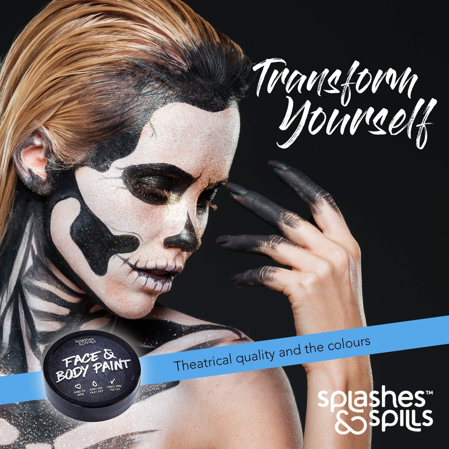 Water Activated SFX Face and Body Paint - Black Face Paint, Special Effects Makeup 18g Cake Tub - Pretend Costume and Dress Up Makeup - Great Beauty & Personal Care splashes & spills