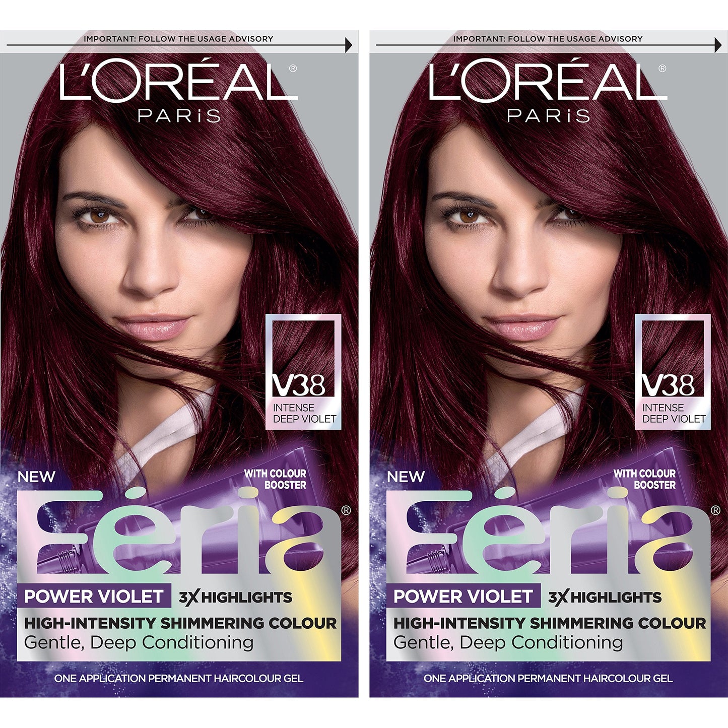 L'Oreal Paris Feria Multi-Faceted Shimmering Permanent Hair Color, V38 Violet Noir, Hair Dye Kit, Pack of 2 Beauty & Personal Care L'Oreal Paris