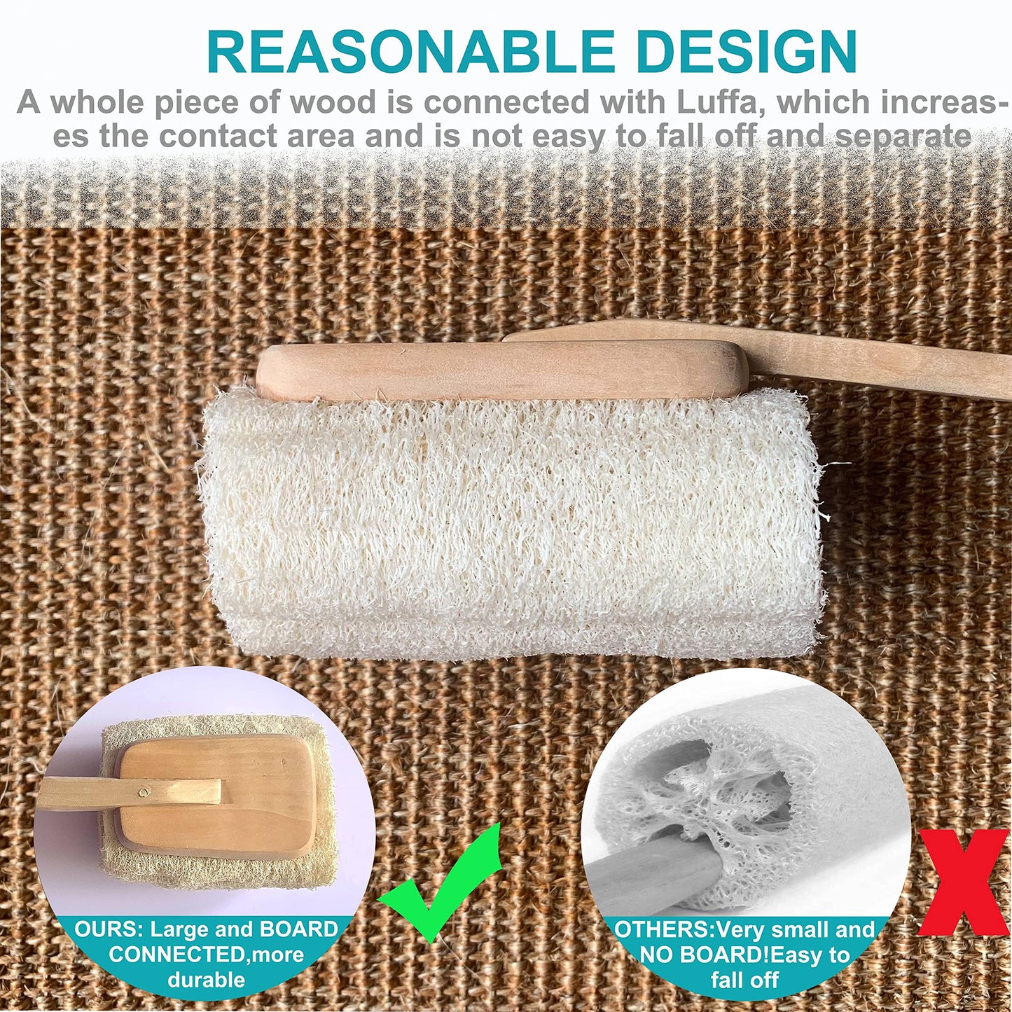 3 Pack Natural Exfoliating Loofah luffa loofa Bath Brush On a Stick - with Long Wooden Handle Back Brush for Men & Women - Shower Sponge Body Back Beauty & Personal Care Mr.Cui'shop