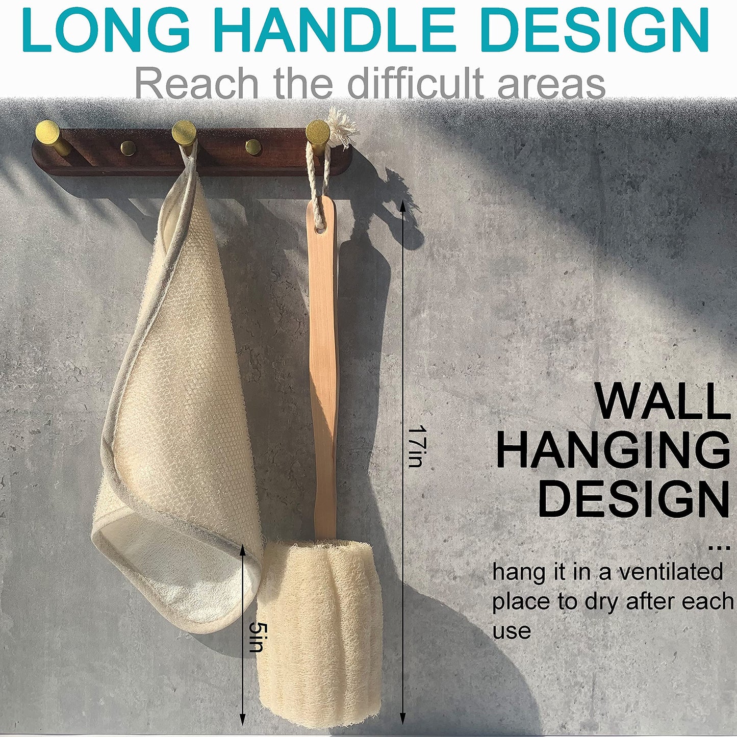 Natural Exfoliating Loofah luffa loofa Bath Brush On a Stick - with Long Wooden Handle Back Brush for Men & Women - Shower Sponge Body Back Scrubber Beauty & Personal Care Mr.Cui'shop