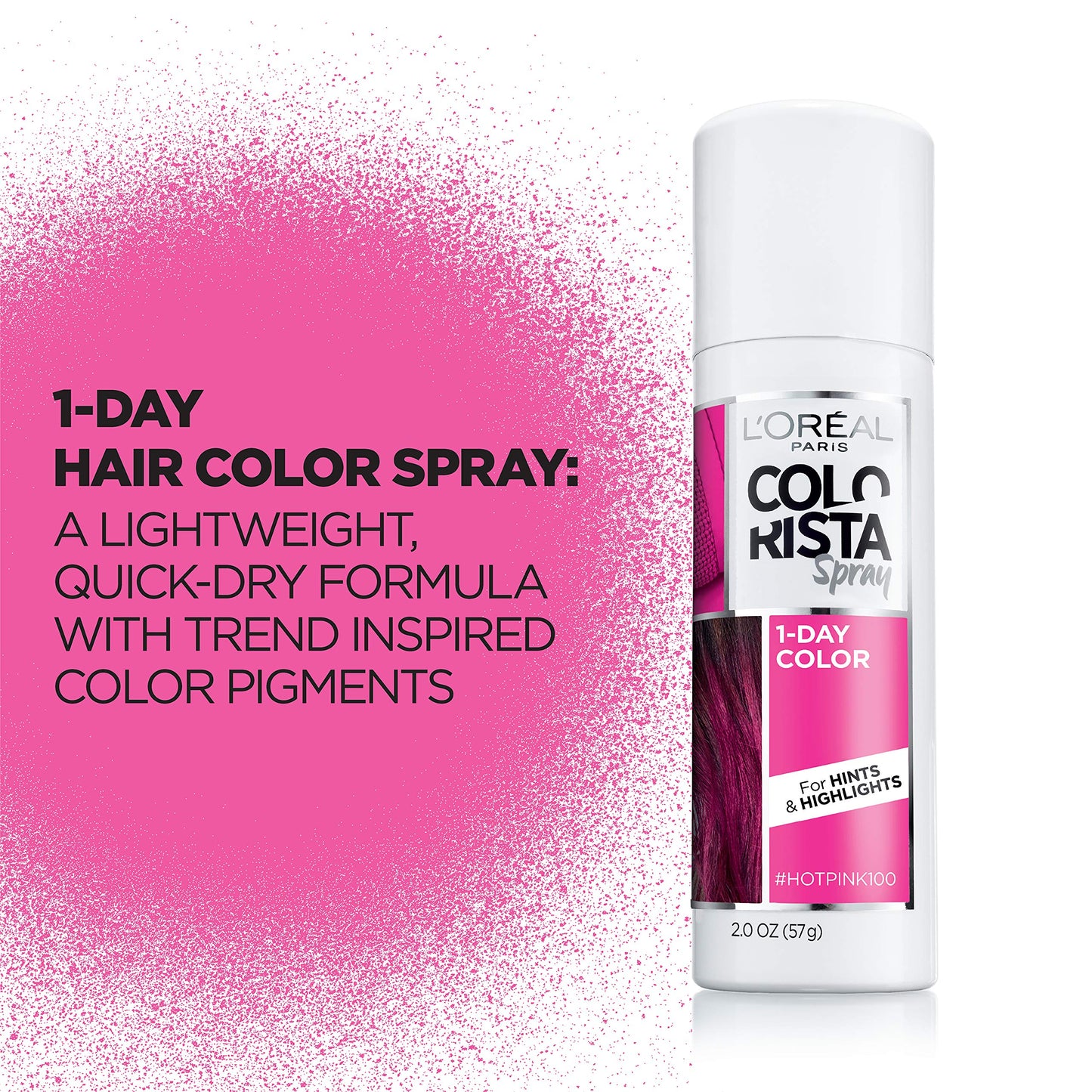 L'Oreal Paris Colorista 1-Day Washable Temporary Hair Color Spray, Hot Pink, 2 Ounces Beauty & Personal Care L'Oreal Paris