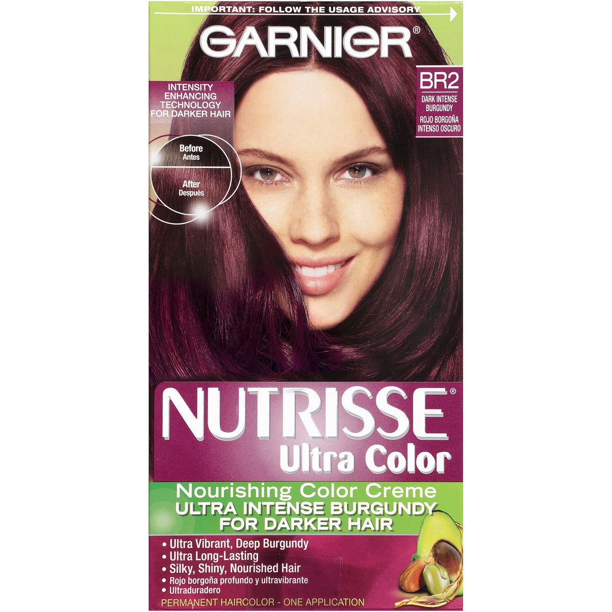 Garnier Nutrisse Ultra Color Nourishing Hair Color Creme, BR2 Dark Intense Burgundy (Packaging May Vary)