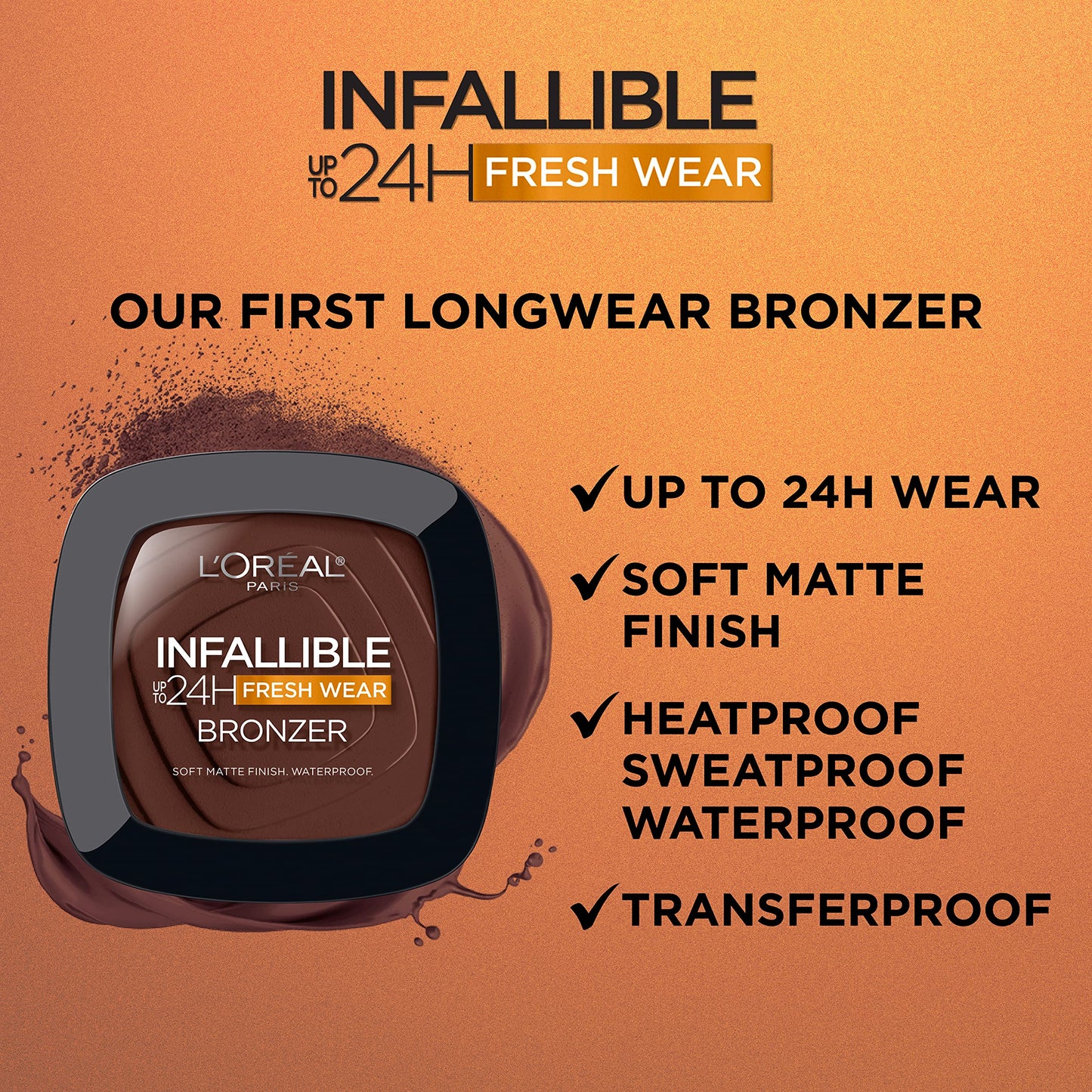 L'Oreal Paris Infallible Up to 24H Fresh Wear Soft Matte Longwear Bronzer. Waterproof, heatproof, Transfer, humidity and sweatproof, Deep Tan, 0.31 oz Beauty & Personal Care L'Oreal Paris