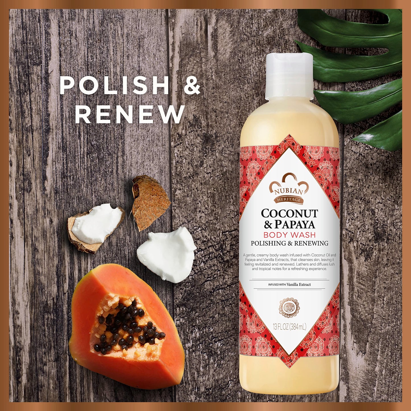 Nubian Heritage Coconut Papaya Body Wash Cleanser for Dry, Dull Skin Polish + Renew Hydrating Body Wash 13 oz Beauty & Personal Care Nubian Heritage