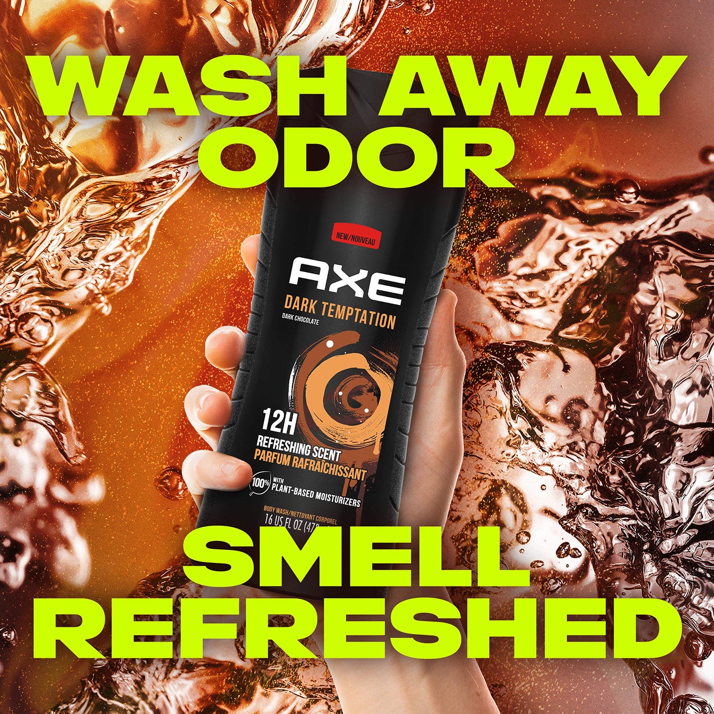 AXE Body Wash 12h Refreshing Scent Dark Temptation Dark Chocolate Men's Body Wash with 100 percent Plant-Based Moisturizers 16 oz Beauty & Personal Care AXE