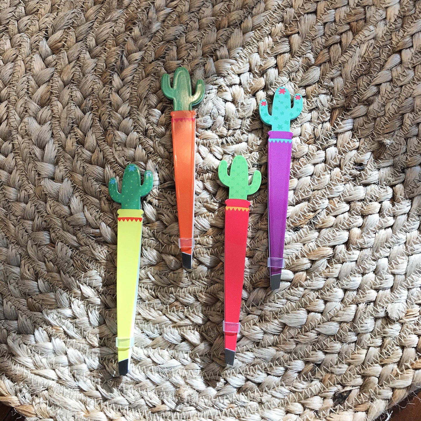 Cute Cactus Tweezer Set (Pack of 4) Slant Tweezers Assorted Set Southwestern Souvenir Gift Tweezer Bundle (Purple, Orange, Pink, Yellow) Beauty & Personal Care Sonoran Souvenirs