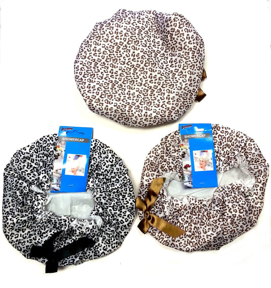 3 Pack Premium Lined Shower Cap Black and Brown Leopard Zebra Prints with Bow Beauty and Personal Care DINY Home & Style
