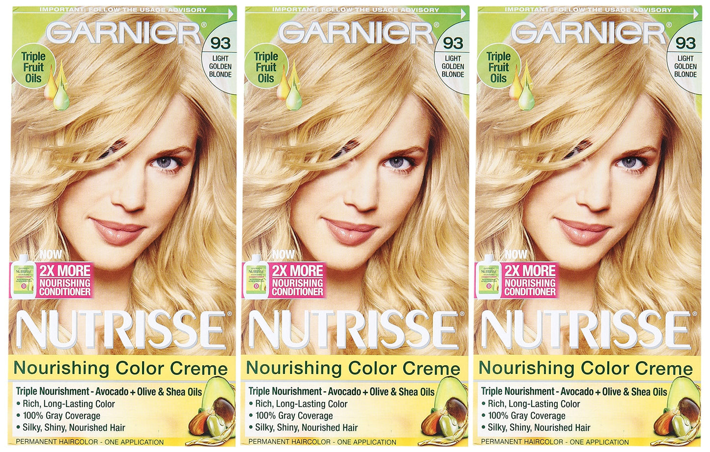 Garnier Nutrisse Nourishing Hair Color Creme, 93 Light Golden Blonde (Honey Butter), 3 Count (Packaging May Vary) Beauty & Personal Care Garnier