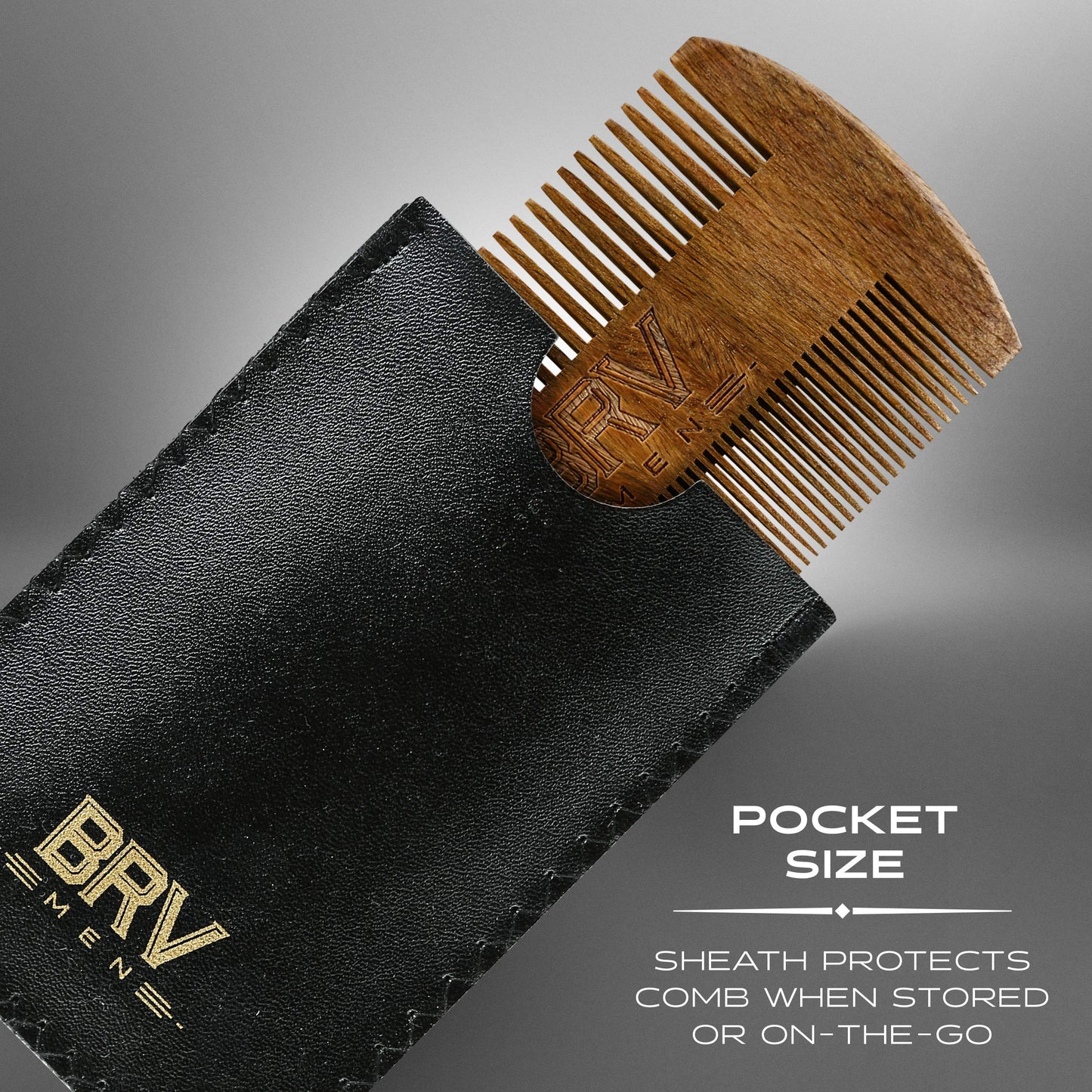 BRV MEN Beard & Mustache Comb, 100% Natural Green Sandalwood, Pocket Beard Comb with Carry Case, Wooden Beard Comb for Men For All Types and Styles Beauty & Personal Care BRV MEN
