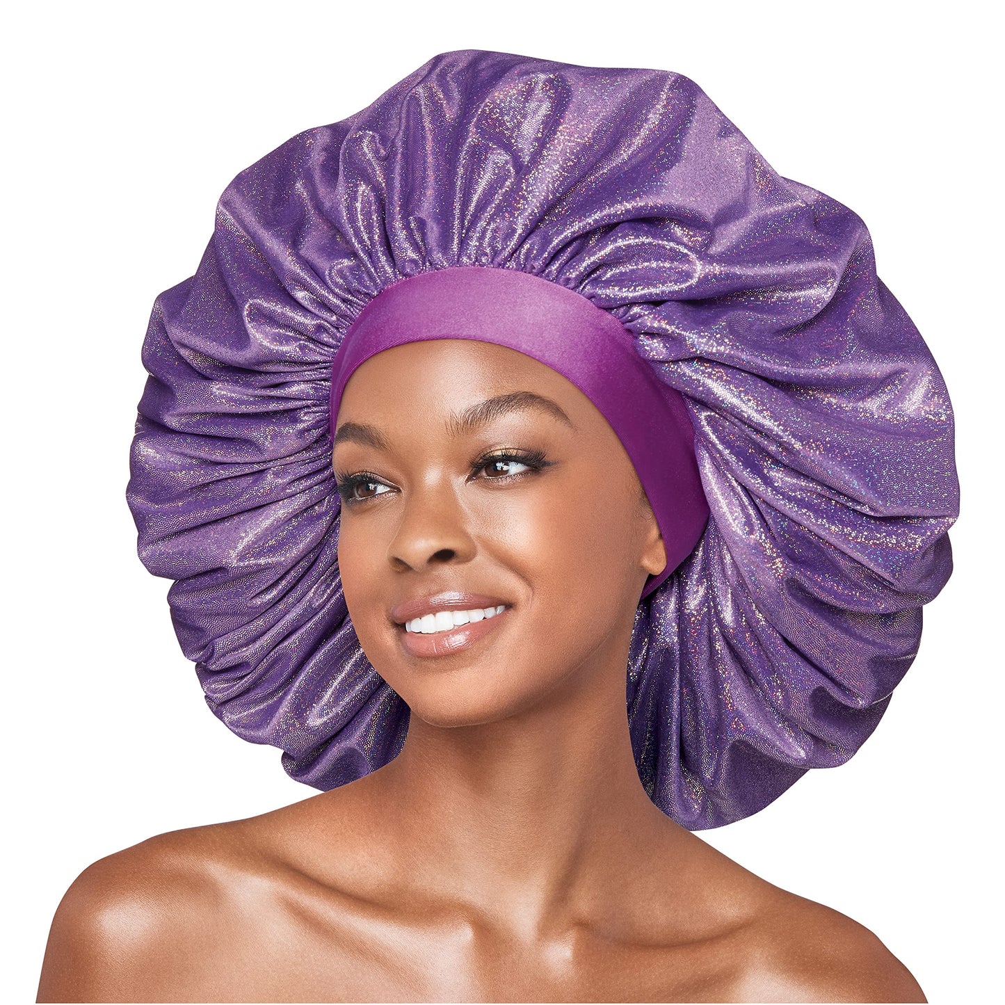 Red By Kiss Glitter Bonnet Premium Quality Sleeping Hair Bonnet Hair Cap, Super Jumbo (Purple Pearl) Beauty and Personal Care Red by Kiss