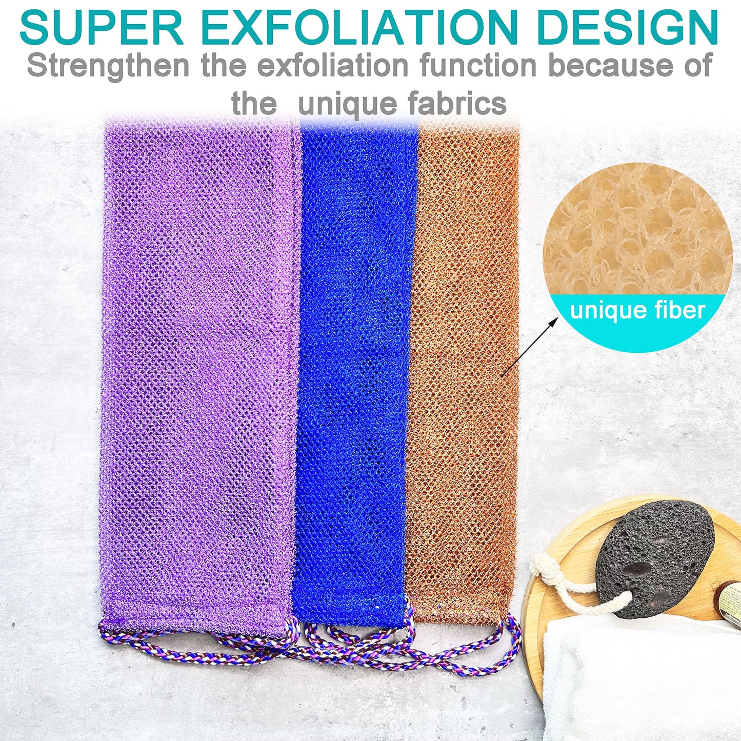 African Exfoliating Net, 3 Pieces Super Exfoliating Home Spa Weave Back Exfoliating Scrubber for Shower - Body Wash Cloths Deep Clean & Invigorate Beauty and Personal Care Mr.Cui'shop