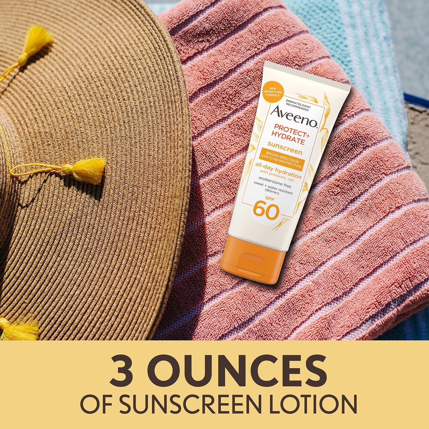 Aveeno Protect + Hydrate Moisturizing Body Sunscreen Lotion with Broad Spectrum SPF 60 & Prebiotic Oat, Weightless & Refreshing Feel, Paraben-Free Beauty & Personal Care Aveeno