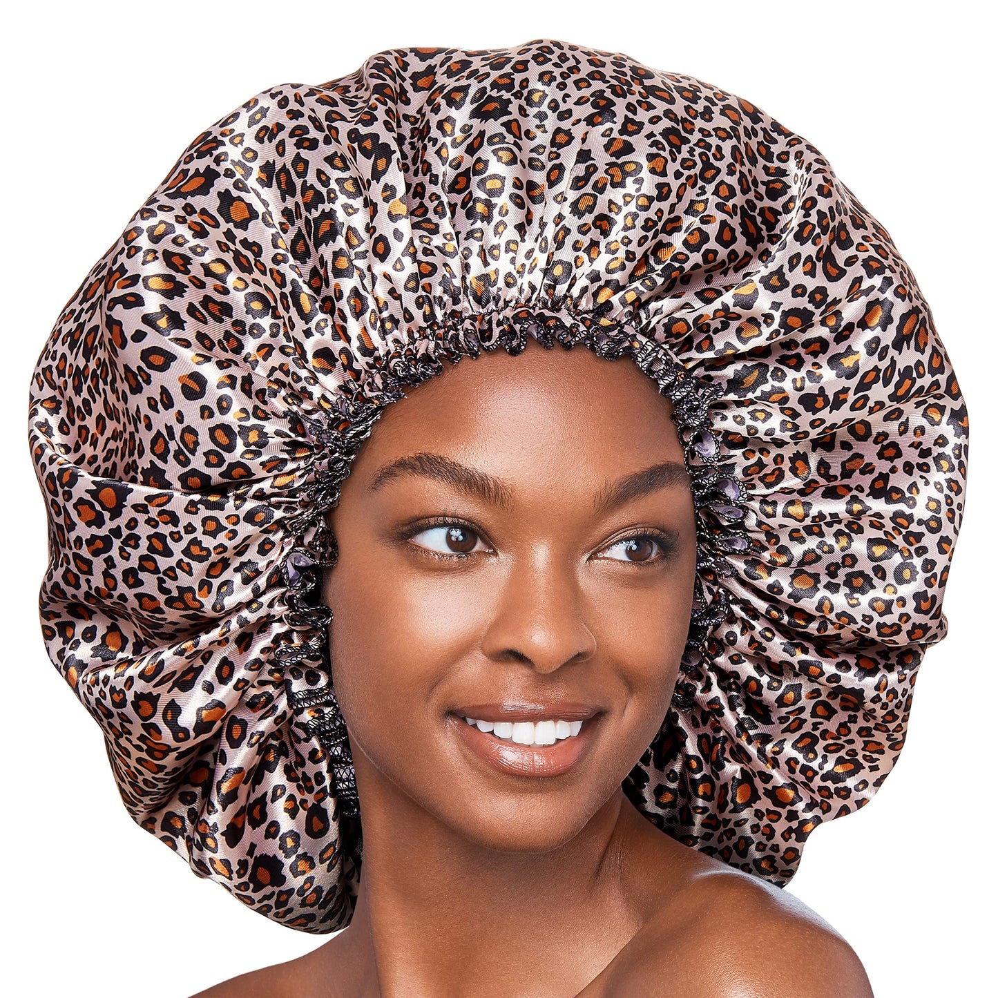 Red By Kiss Silky Satin Sleep Cap Premium Quality Shower Cap Satin Bonnet, Super Jumbo (Leopard) Beauty and Personal Care Red by Kiss