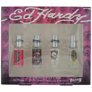 Ed Hardy by Christian Audigier Mini Variety Set for Women (Ed Hardy Classic, Hearts & Daggers, Skulls & Roses, Villain)