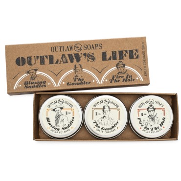 Western Cologne Gift Set - The Scent of the Wild West in 3 Perfectly Pocket-sized Solid Cologne Tins - 0.5 oz Each - Handmade in the USA - Outlaw “The Outlaw's Life”