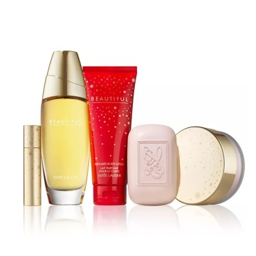 Estee Lauder Beautiful Ultimate Luxuries 5-pc Set: 3.4 oz & .17 oz Eau de Parfum Spray + 3.4 oz Perfumed Body Lotion + 1 oz Body Powder + 4 oz Soap