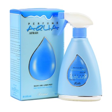 Aqua Afrah Air Fresheners - 375ml(12.7 oz) | Aromatic Essential Oil Spray | Fresh Blend of Lemon, Black Currant, Woody, Musk | Long Lasting Room Fragrance | by RASASI (Afrah)
