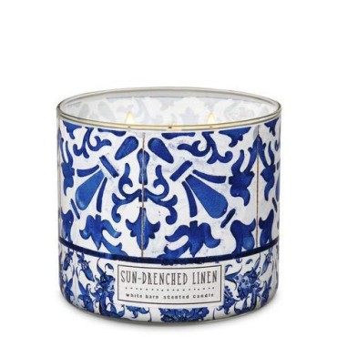 Bath and Body Works White Barn 3 Wick Scented Candle 14.5 oz Sun-Drenched Linen (Cotton, Apple, Soft Musk)