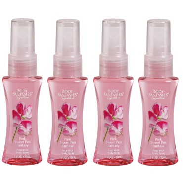 Body Fantasies Pink Sweet Pea Fantasy Fragrance Body Mist 1 oz Each Travel size (Pack of 4)