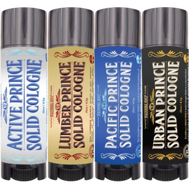 BushKlawz Solid Colognes Travel Variety Gift Set Sampler. Includes 1 chapstick size stick of each of our 4 famous scents. Best Gift Present for men men's