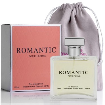 Romantic for Women 3.4 Oz Bottle - Top Notes of Mandarin Essence, Pink Pepper & Violet Leaves - Base Notes of Oakmoss & Musk - Fruity Scent with Woods & Floral -Ideal EDP Beauty Gift for Birthday