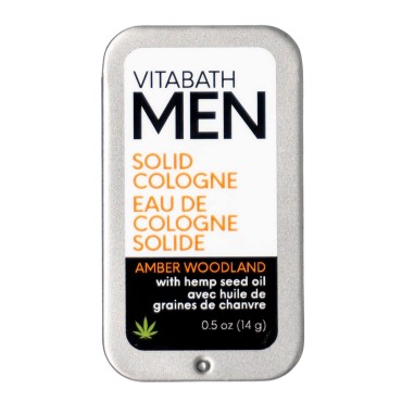 Vitabath Men's Solid Cologne Invigorating Crisp Cool Water & White Woods All Over Lasting Amber & Woodland Fragrance with Skin-Loving Natural Beeswax & Hemp - 0.5 oz