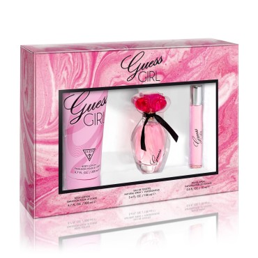 GUESS Girl Eau de Toilette 3 Piece Gift Set - Perfume Spray 3.4 Fl. Oz., Travel Spray 0.5 Fl. Oz., & Body Lotion 6.7 Fl. Oz.