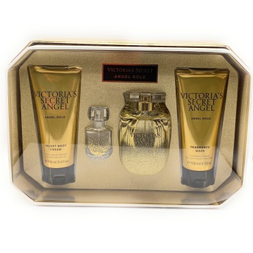 Victoria's Secret Angel Gold Eau de Parfum 4 Piece Gift Set: 1.7 oz. Eau de Parfum, 0.25 Mini Eau de Parfum, 3.4 oz Body Cream, & 3.4 oz Fragrance Wash