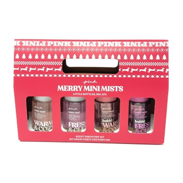 Victoria's Secret PINK Merry Mini Mist 4pc Gift Set Warm & Cozy, Fresh & Clean, Bubbly Warm & Cozy, Bubbly Fresh & Clean