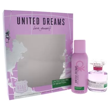 United Dreams Love Yourself by United Colors of Benetton for Women 2 Piece Set Includes: 2.7 oz Eau de Toilette Spray + 5.1 oz Deodorant Spray