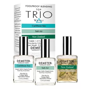 DEMETER Water Foolproof Blending Set of 3 Perfumes - Caribbean Sea, Salt Air, New Zealand - 3 Unique 1 Oz Cologne Sprays
