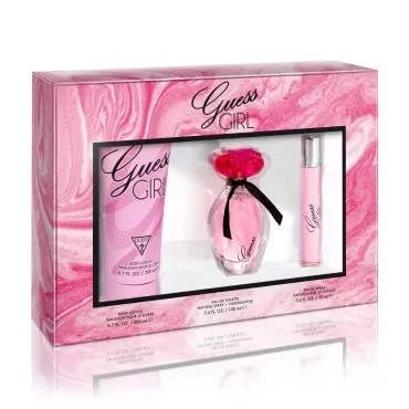 GUESS Girl Eau de Toilette 3 Piece Gift Set - Perfume Spray 3.4 Fl. Oz., Travel Spray 0.5 Fl. Oz., & Body Lotion 6.7 Fl. Oz.