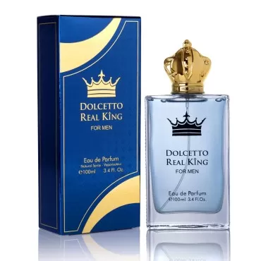 Dolcetto Real King Eau De Parfum for Men woody & Aromatic Fragrance - Citrus Notes & Pimento Essence with Masculine Base - Blend of Spicy Pepper, French Lavender & Haitian Vetiver - 100ml Bottle
