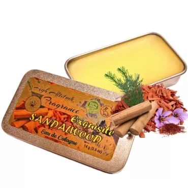 Exquisite SANDALWOOD Eau De Cologne for Men - Solid Balm (Santalum Album, Spruce, Amber, Palo Santo, Saffron, Wood) - Natural Plant Fragrance Perfume - Party Travel Seminar Guest Favors Gifts -0.5oz