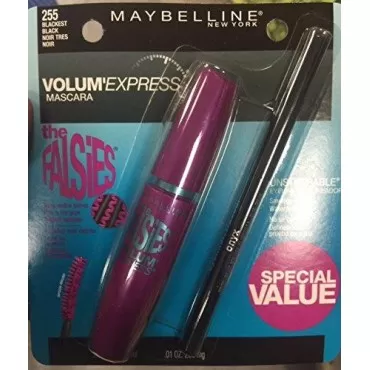 Maybelline New York Volum' Express Falsies Washable Mascara and Unstoppable Eyeliner, Blackest Black, 2 pc