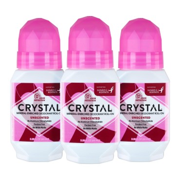 CRYSTAL BODY DEODORANT Roll-On - Unscented Susan G Komen (2.25 fl oz) - 3 Pack - Packaging May Vary
