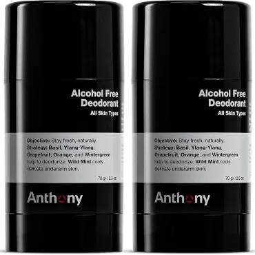 Anthony Alcohol Free, Aluminum Free Deodorant for Men - Non-Irritant Cool Gel Stick for Sensitive Skin - Sport Strength Stick Prevents Odor All Day - Clear, Stain Free - 2.5 Fl Oz - Pack of 2