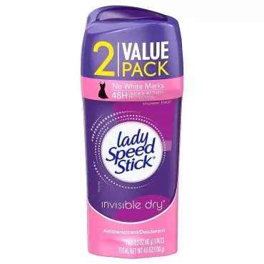 Lady Speed Stick Invisible Dry Antiperspirant Deodorant, Shower Fresh, 2.3oz Twin Pack