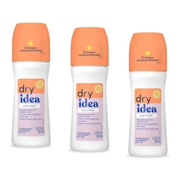 Dry Idea Deodorant 3.25 Ounce Roll-On Unscented Anti-Perspirant (96ml) (Pack of 3)